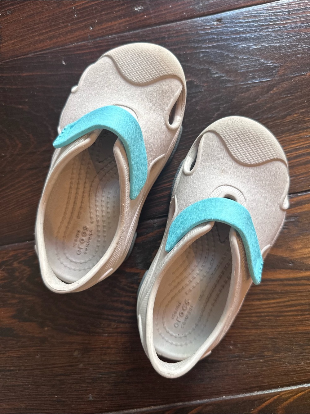 CROCS Kids All Terrain Fisherman Sandals Grey with Teal Strap